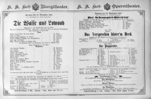 Theaterzettel (Oper und Burgtheater in Wien) 18891110 Seite: 1