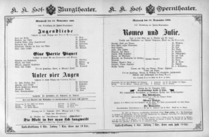Theaterzettel (Oper und Burgtheater in Wien) 18891113 Seite: 1