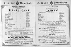 Theaterzettel (Oper und Burgtheater in Wien) 18891117 Seite: 1
