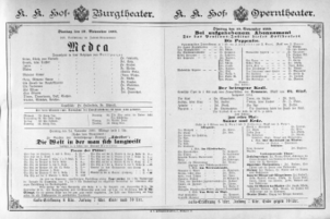 Theaterzettel (Oper und Burgtheater in Wien) 18891119 Seite: 1