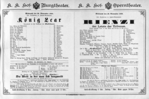 Theaterzettel (Oper und Burgtheater in Wien) 18891120 Seite: 1