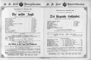 Theaterzettel (Oper und Burgtheater in Wien) 18891121 Seite: 1