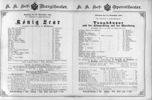 Theaterzettel (Oper und Burgtheater in Wien) 18891123 Seite: 1