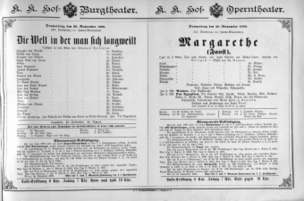 Theaterzettel (Oper und Burgtheater in Wien) 18891128 Seite: 1