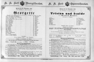 Theaterzettel (Oper und Burgtheater in Wien) 18891129 Seite: 1