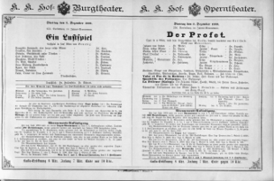 Theaterzettel (Oper und Burgtheater in Wien) 18891203 Seite: 1