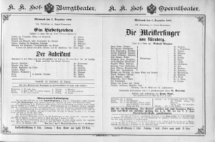 Theaterzettel (Oper und Burgtheater in Wien) 18891204 Seite: 1