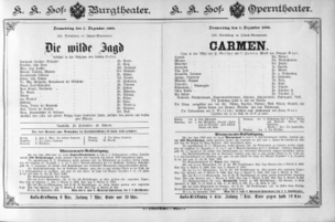 Theaterzettel (Oper und Burgtheater in Wien) 18891205 Seite: 1
