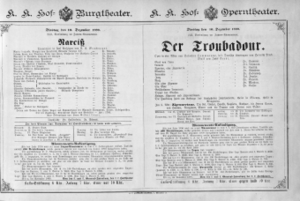 Theaterzettel (Oper und Burgtheater in Wien) 18891210 Seite: 1