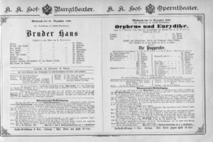 Theaterzettel (Oper und Burgtheater in Wien) 18891211 Seite: 1