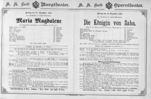 Theaterzettel (Oper und Burgtheater in Wien) 18891213 Seite: 1