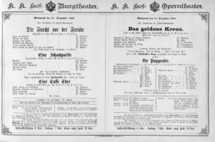 Theaterzettel (Oper und Burgtheater in Wien) 18891218 Seite: 1