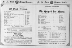 Theaterzettel (Oper und Burgtheater in Wien) 18891219 Seite: 1
