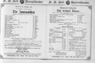 Theaterzettel (Oper und Burgtheater in Wien) 18891220 Seite: 1