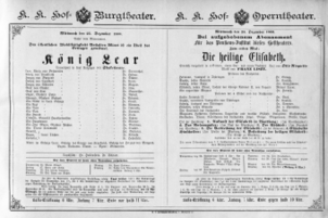 Theaterzettel (Oper und Burgtheater in Wien) 18891225 Seite: 1