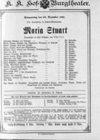 Theaterzettel (Oper und Burgtheater in Wien) 18891226 Seite: 1