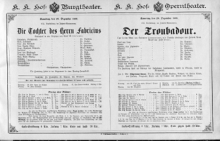 Theaterzettel (Oper und Burgtheater in Wien) 18891228 Seite: 1