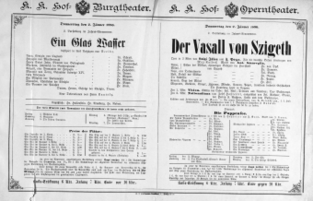 Theaterzettel (Oper und Burgtheater in Wien) 18900102 Seite: 1