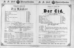 Theaterzettel (Oper und Burgtheater in Wien) 18900105 Seite: 1