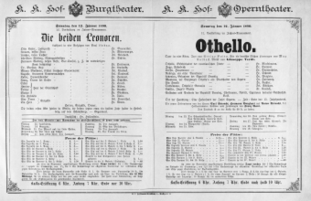 Theaterzettel (Oper und Burgtheater in Wien) 18900112 Seite: 1