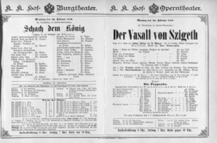 Theaterzettel (Oper und Burgtheater in Wien) 18900210 Seite: 1
