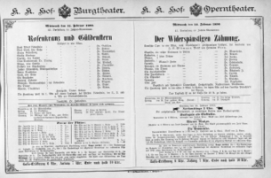 Theaterzettel (Oper und Burgtheater in Wien) 18900212 Seite: 1