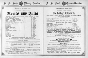 Theaterzettel (Oper und Burgtheater in Wien) 18900215 Seite: 1