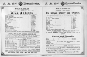 Theaterzettel (Oper und Burgtheater in Wien) 18900221 Seite: 1