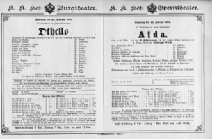 Theaterzettel (Oper und Burgtheater in Wien) 18900222 Seite: 1