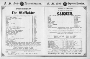 Theaterzettel (Oper und Burgtheater in Wien) 18900306 Seite: 1