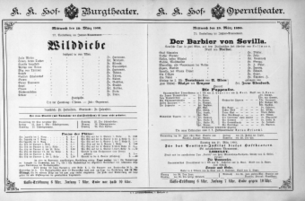 Theaterzettel (Oper und Burgtheater in Wien) 18900319 Seite: 1