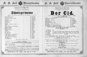 Theaterzettel (Oper und Burgtheater in Wien) 18900322 Seite: 1
