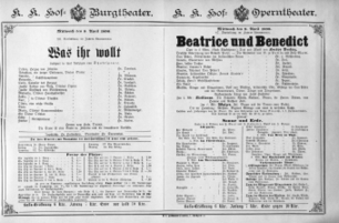 Theaterzettel (Oper und Burgtheater in Wien) 18900409 Seite: 1