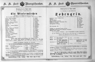 Theaterzettel (Oper und Burgtheater in Wien) 18900413 Seite: 1