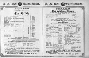 Theaterzettel (Oper und Burgtheater in Wien) 18900414 Seite: 1