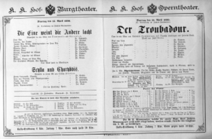 Theaterzettel (Oper und Burgtheater in Wien) 18900415 Seite: 1
