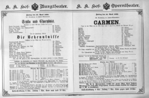 Theaterzettel (Oper und Burgtheater in Wien) 18900418 Seite: 1