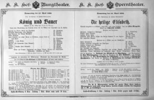 Theaterzettel (Oper und Burgtheater in Wien) 18900424 Seite: 1