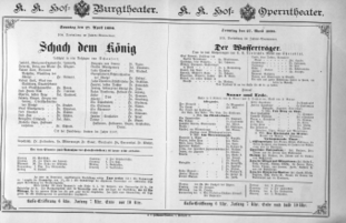 Theaterzettel (Oper und Burgtheater in Wien) 18900427 Seite: 1