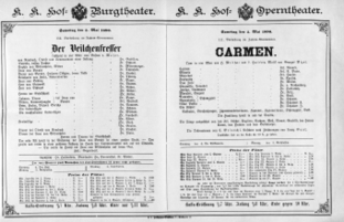 Theaterzettel (Oper und Burgtheater in Wien) 18900503 Seite: 1
