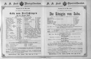 Theaterzettel (Oper und Burgtheater in Wien) 18900518 Seite: 1