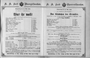 Theaterzettel (Oper und Burgtheater in Wien) 18900522 Seite: 1