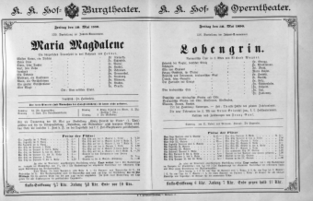 Theaterzettel (Oper und Burgtheater in Wien) 18900530 Seite: 1