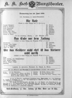 Theaterzettel (Oper und Burgtheater in Wien) 18900619 Seite: 1