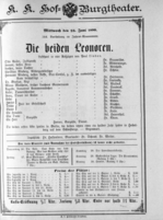 Theaterzettel (Oper und Burgtheater in Wien) 18900625 Seite: 1