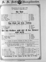 Theaterzettel (Oper und Burgtheater in Wien) 18900626 Seite: 1