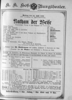 Theaterzettel (Oper und Burgtheater in Wien) 18900711 Seite: 1