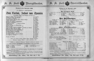 Theaterzettel (Oper und Burgtheater in Wien) 18900916 Seite: 1