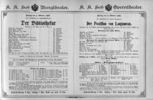 Theaterzettel (Oper und Burgtheater in Wien) 18901003 Seite: 1