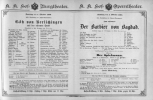Theaterzettel (Oper und Burgtheater in Wien) 18901004 Seite: 1